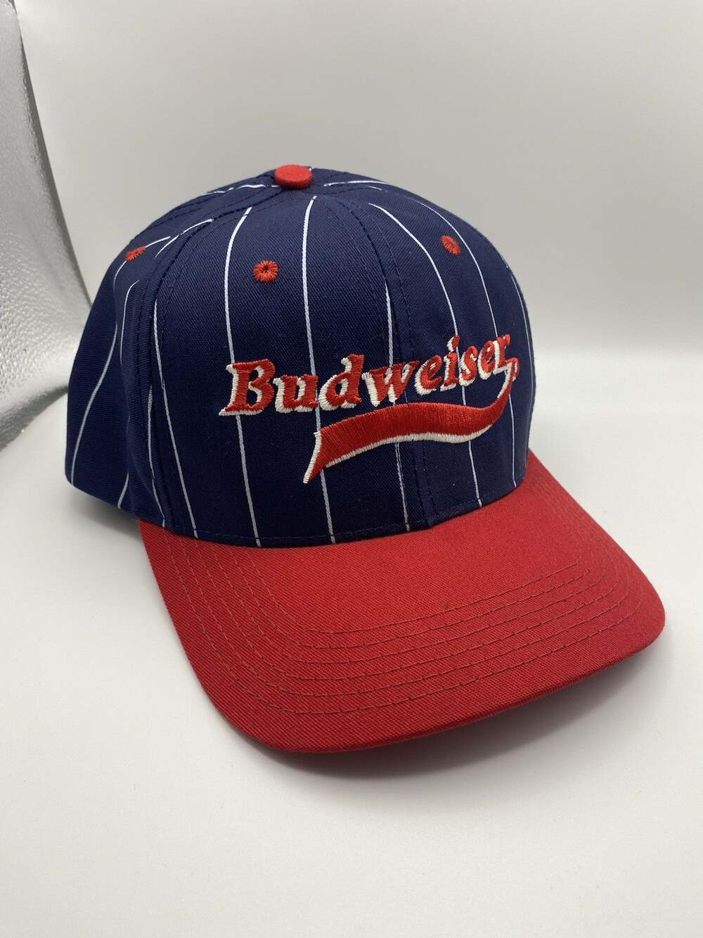 Vintage Budweiser Hat Beer Red/Blue White Stripes Snapback Cap Made in USA
